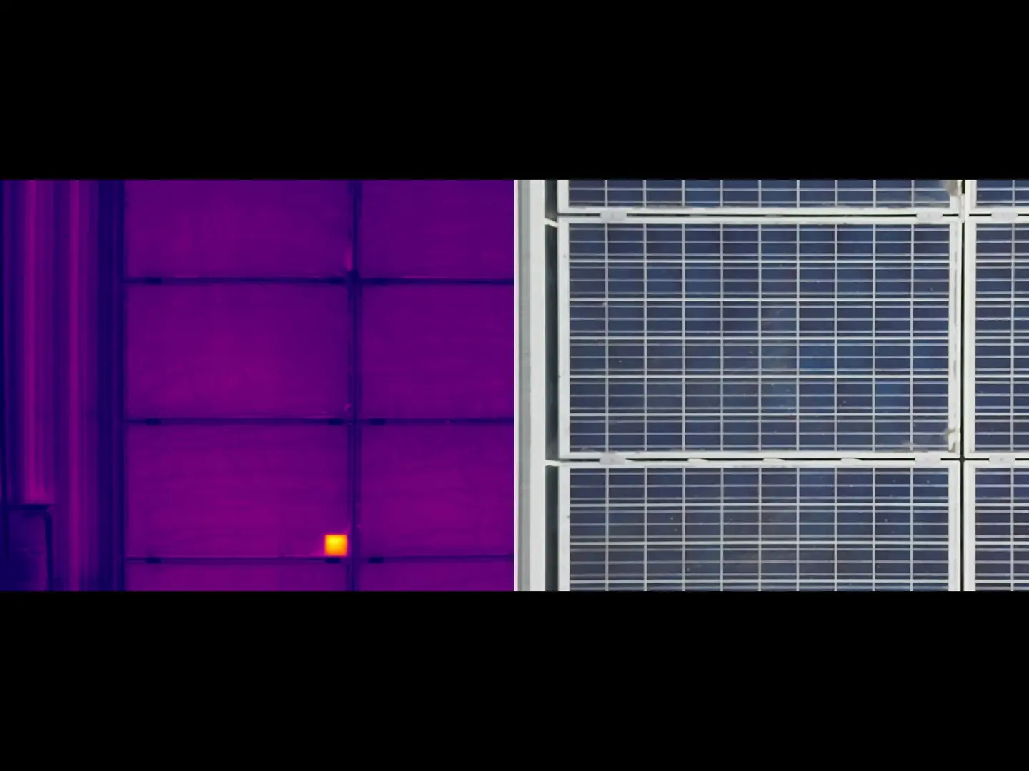Wärmebild- und Sichtbildvergleich einer Photovoltaikanlage mit Hotspot