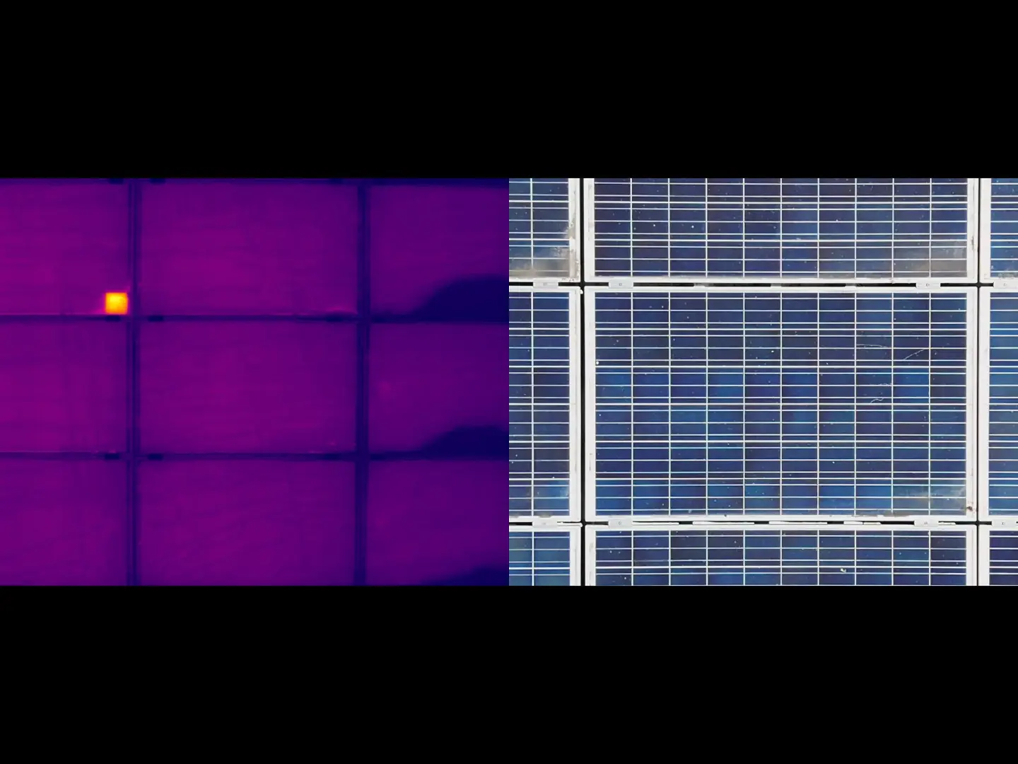 Vergleich von Wärmebild und Sichtbild geprüfter PV-Module